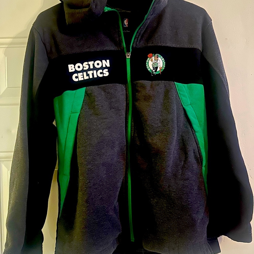 Boston Celtics Boys Gray and Green Hoodie Jacket with Celtics logo on back 18/20